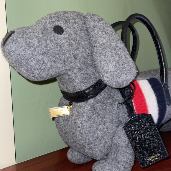 THOM BROWNE GREY BOILED WOOL STRIPE HECTOR BAG TOTE RED NAVY LARGE XL - Picture 15 of 15